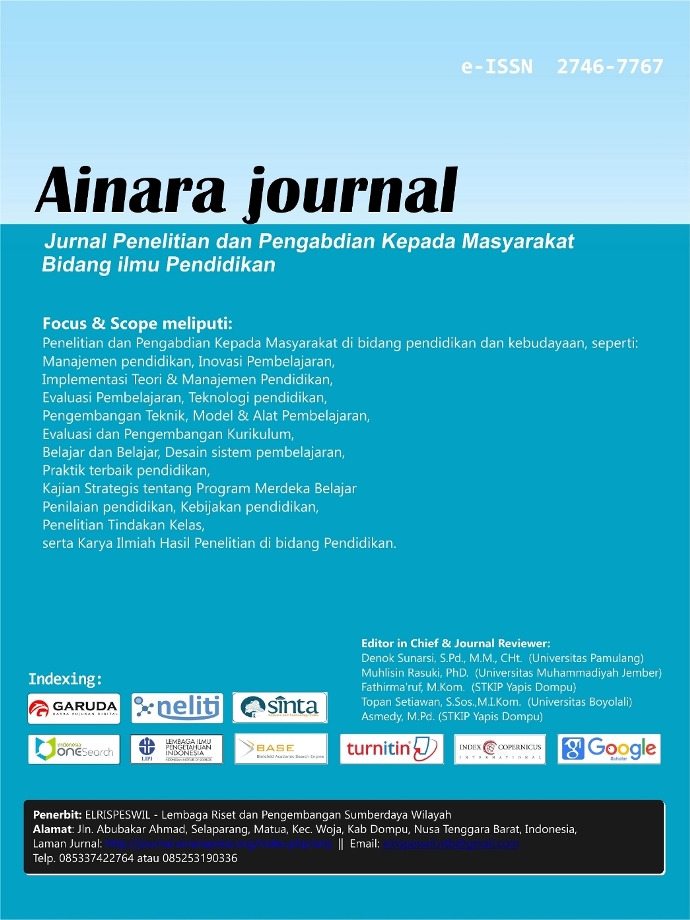 					View Vol. 6 No. 3 (2025): Ainara Journal (Jurnal Penelitian dan PKM Bidang Ilmu Pendidikan)
				